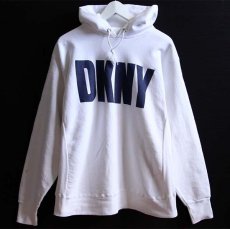 画像1: 90s USA製 DKNY JEANS ダナキャラン ニューヨーク ビッグロゴ リバースウィーブ スウェットパーカー 白 (1)