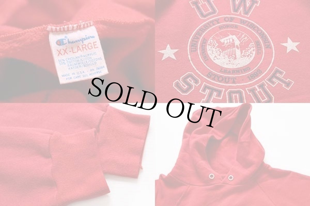 画像3: 80s USA製 Championチャンピオン UW STOUT スウェットパーカー 赤 XXL (3)