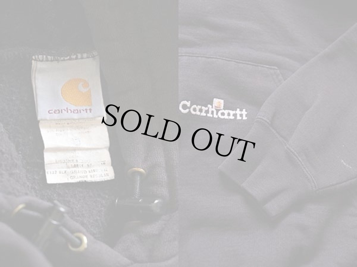 画像3: 90s USA製 carharttカーハート ワンポイント スウェットパーカー 黒 L-R (3)