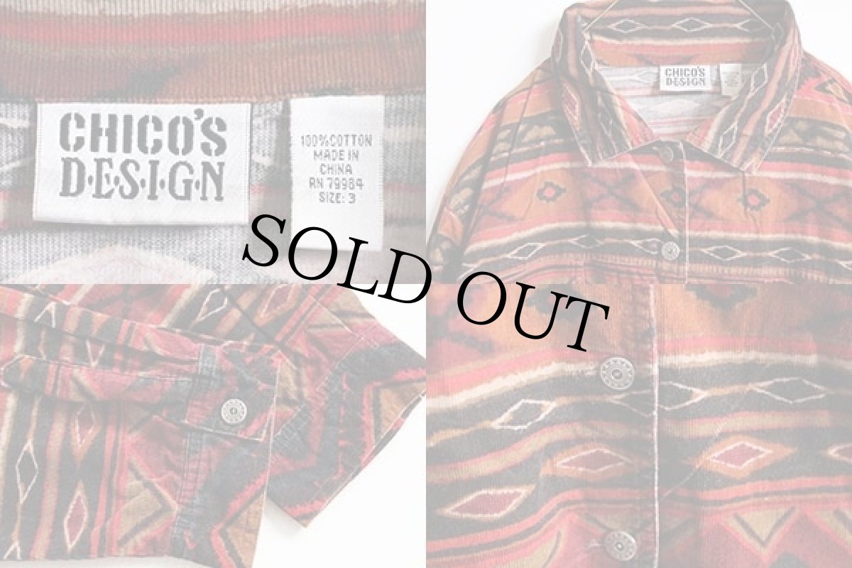 画像3: 90s CHICO'S DESIGN ネイティブ柄 プリントコーデュロイシャツ 3 (3)
