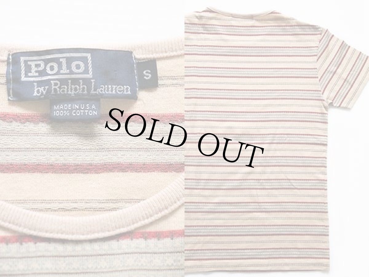 画像3: 90s USA製 ポロ ラルフローレン ジャガード ボーダー Tシャツ S (3)