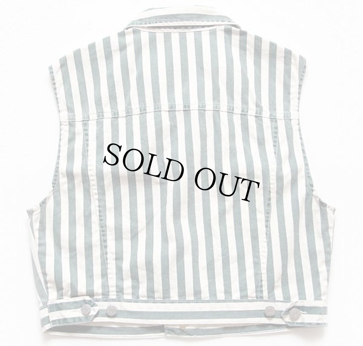 画像2: 90s USA製 GUESSゲス ストライプ コットンベスト 生成り×緑 M (2)