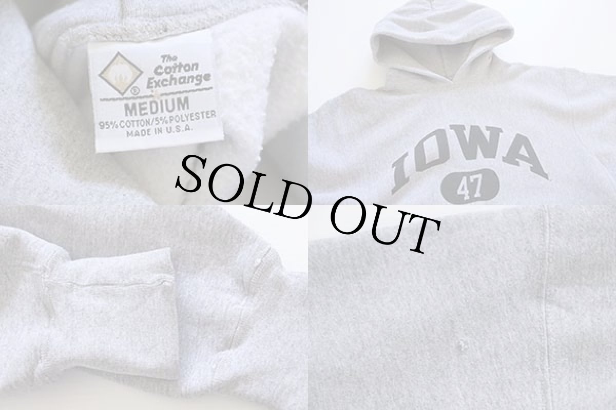 画像3: 90s USA製 The Cotton Exchange IOWA 47 リバースウィーブ スウェットパーカー グレー M (3)
