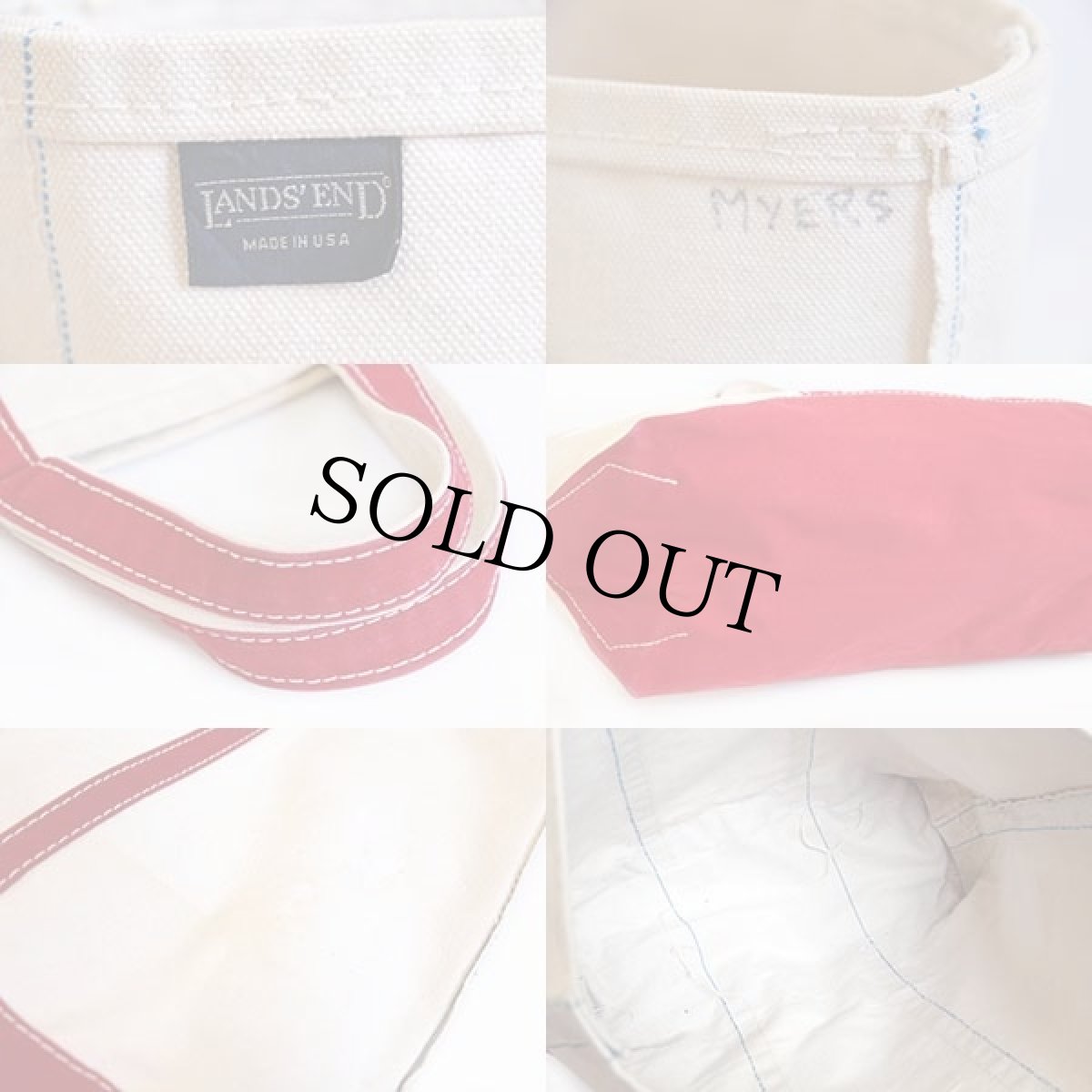 画像3: 80s USA製 LANDS'ENDランズエンド 耳付き キャンバス トートバッグ 赤 L (3)