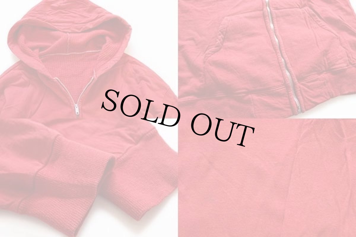 画像3: 70s UNKNOWN 無地 裏サーマル コットン スウェット ジップパーカー 赤 (3)