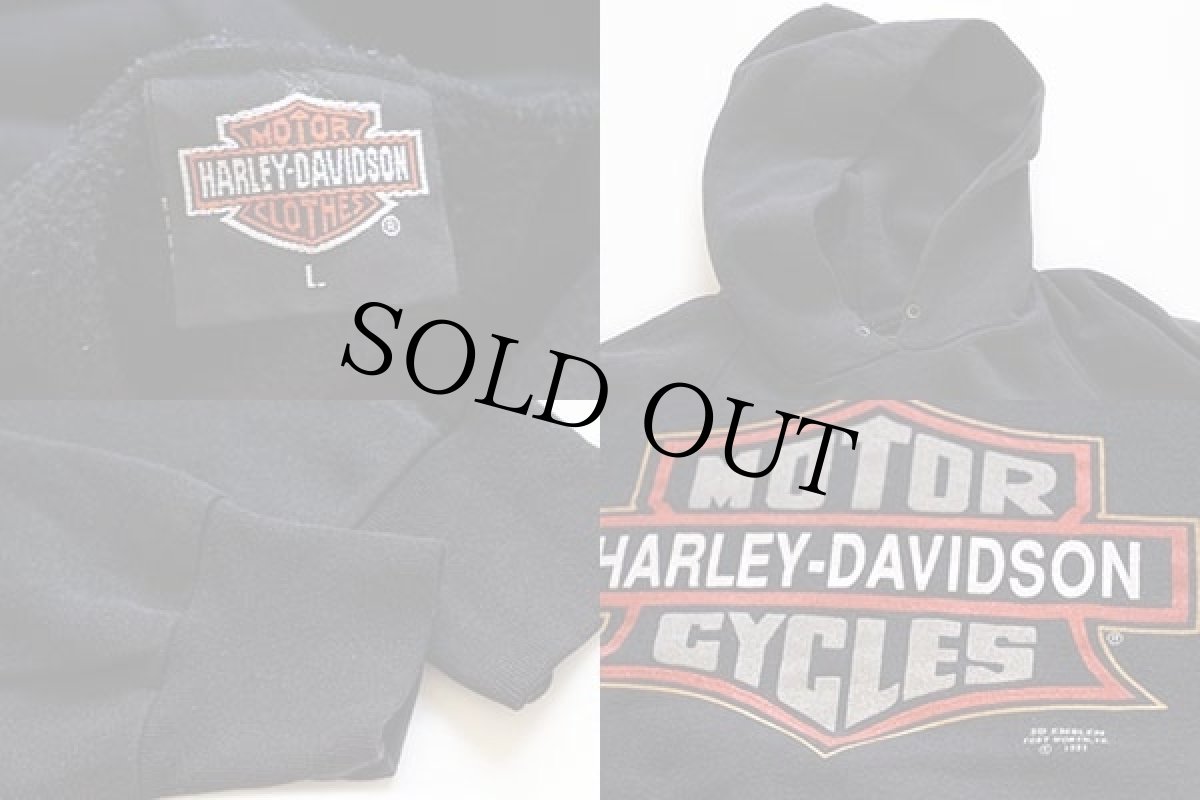 画像3: 90s USA製 HARLEY-DAVIDSONハーレー ダビッドソン 3D EMBLEM ロゴ スウェットパーカー 黒 L (3)