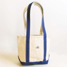 画像1: USA製 L.L.Bean BOAT AND TOTE Pat刺繍 ロングハンドル キャンバス トートバッグ 青 S★スモール (1)