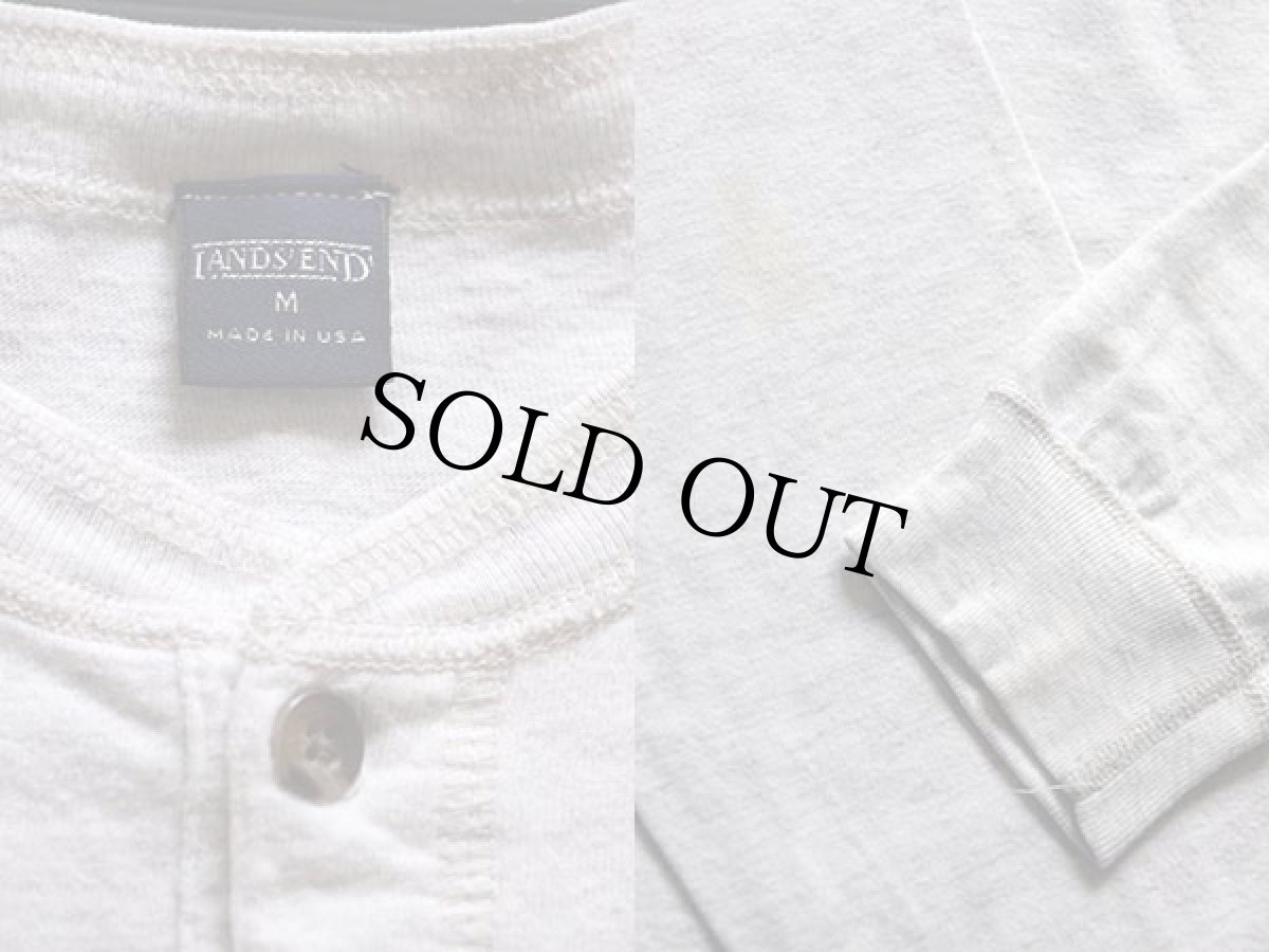 画像3: 90s USA製 LANDS'ENDランズエンド ヘンリーネック コットン 長袖Tシャツ オートミール M (3)