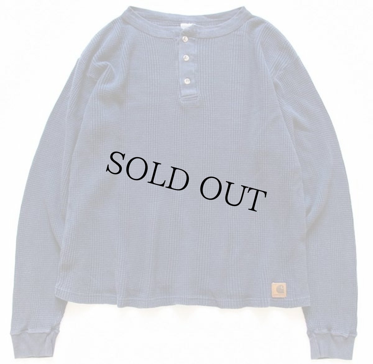 画像2: 90s USA製 carharttカーハート ヘンリーネック コットン サーマルシャツ 紺 M (2)