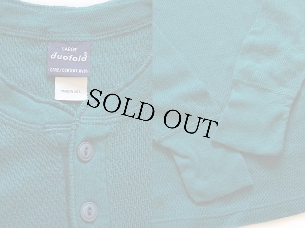画像3: 90s USA製 duofold ヘンリーネック コットン サーマルシャツ 青緑 L (3)