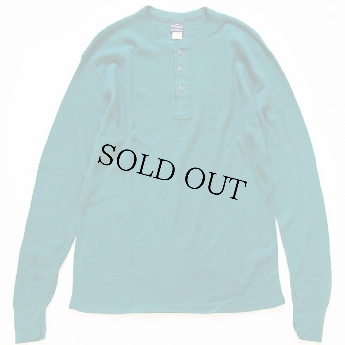 画像2: 90s USA製 duofold ヘンリーネック コットン サーマルシャツ 青緑 L (2)