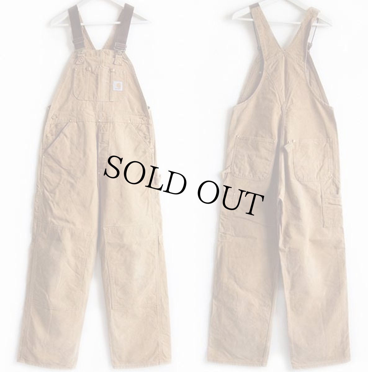 画像2: 90s USA製 carharttカーハート ダック地 ダブルニー オーバーオール 茶 w34 L30 (2)