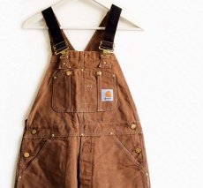 画像1: 00s USA製 carharttカーハート ダック地 ダブルニー オーバーオール 茶 w30 L28 (1)