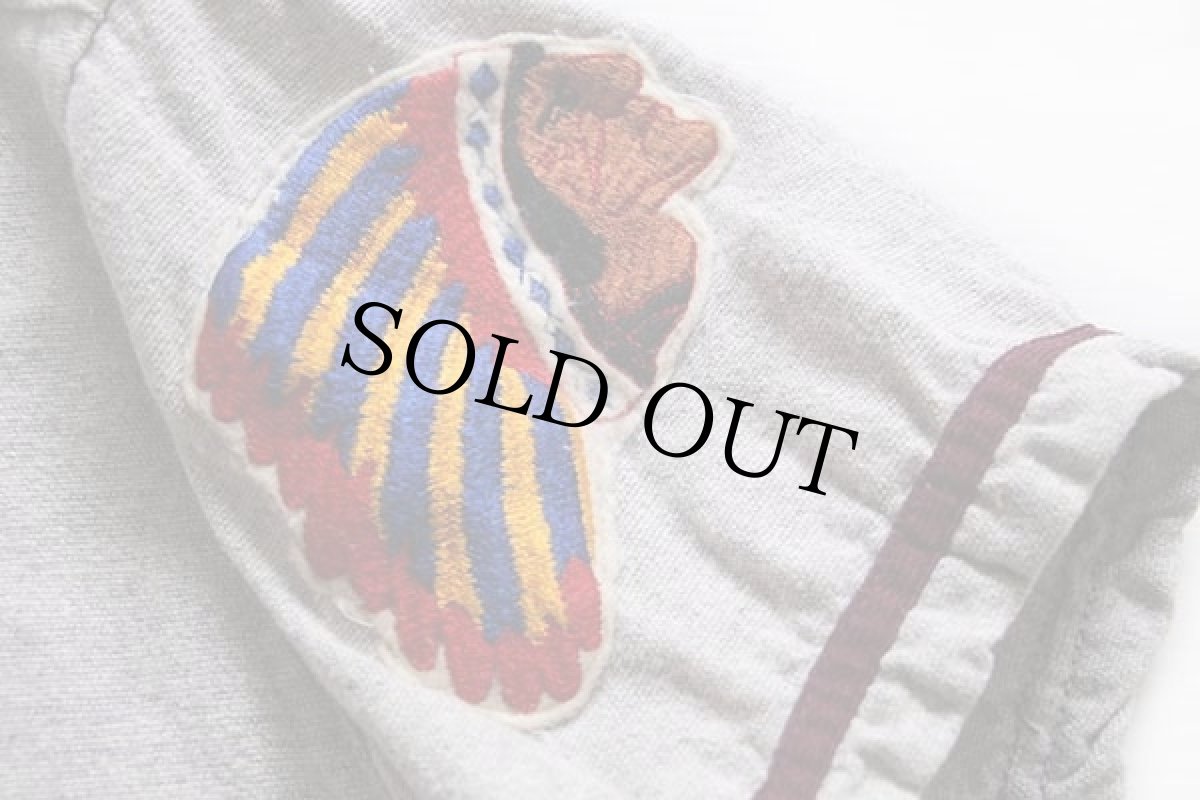 画像5: 50s OLIVER フェルトパッチ インディアンヘッド パッチ ウール ベースボールシャツ 杢ブルーグレー 38 (5)