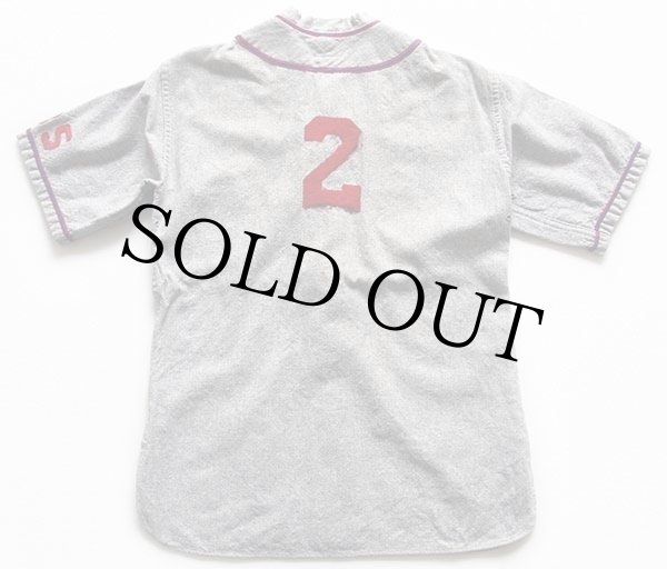 40s フェルトパッチ マチ付き ウール ベースボールシャツ 杢ブルー