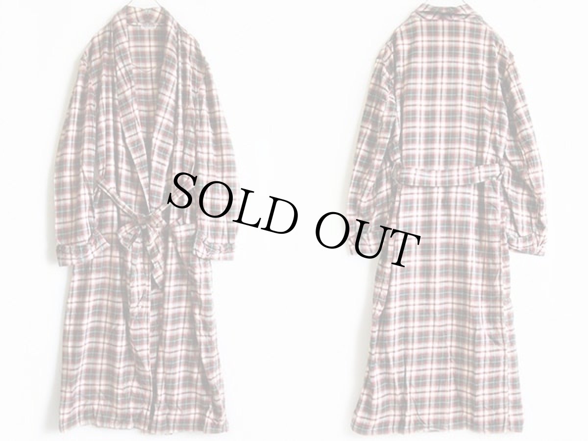 画像2: 60s wise タータンチェック レーヨン混 ガウン L (2)