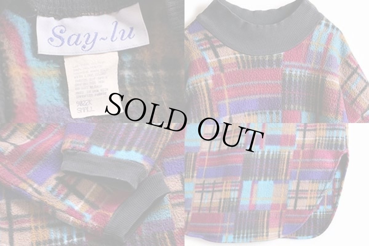 画像3: 90s USA製 Say-lu パッチワーク柄 モックネック フリース ワンピース S (3)