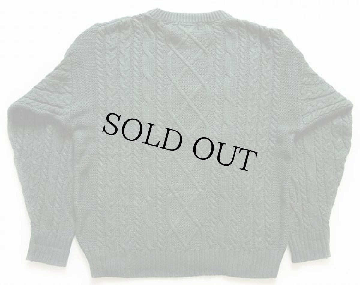 画像2: 80s USA製 EddieBauerエディーバウアー ケーブル編み コットンニット セーター 緑 M (2)