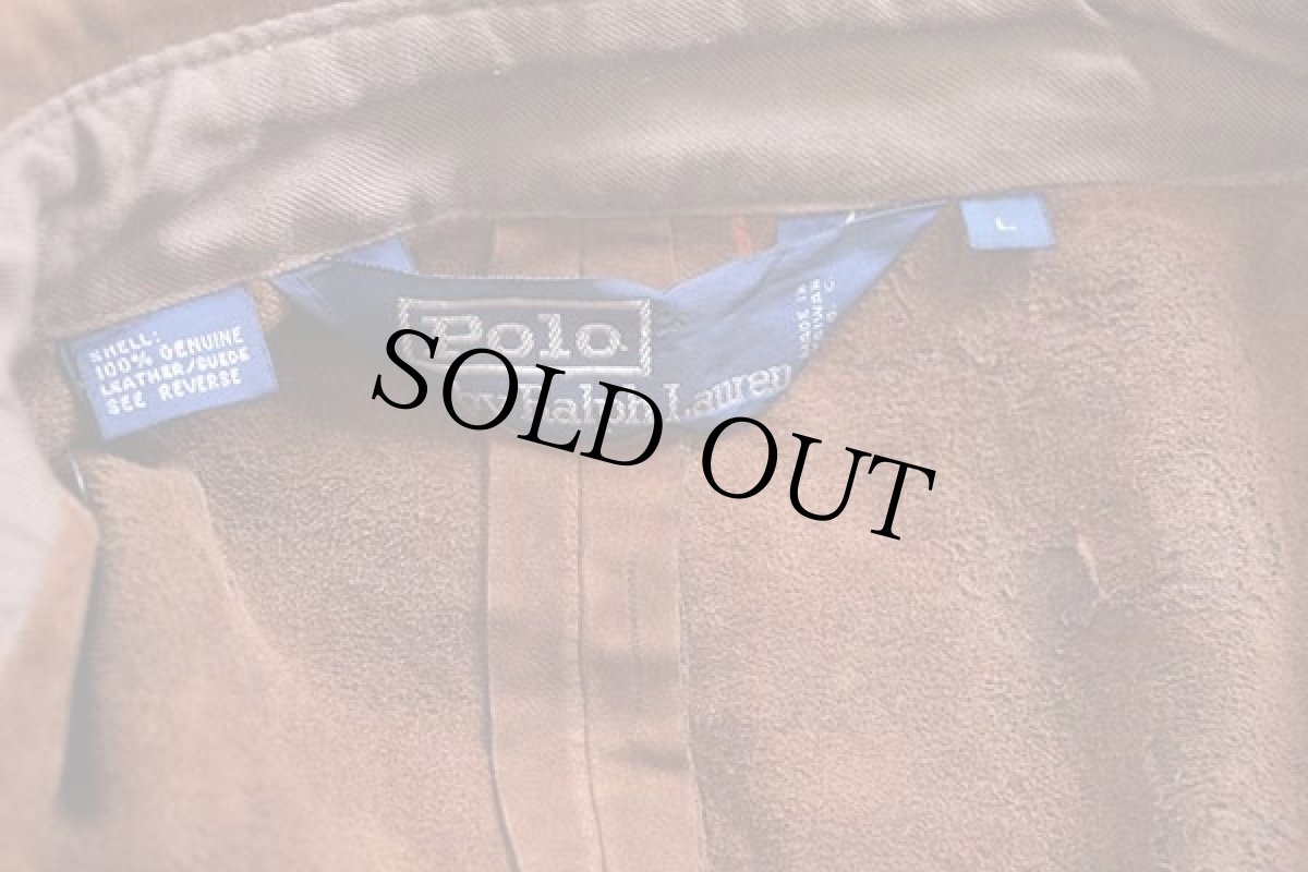 画像4: 90s ポロ ラルフローレン ディアスキン スエード レザー シャツジャケット 茶 L (4)