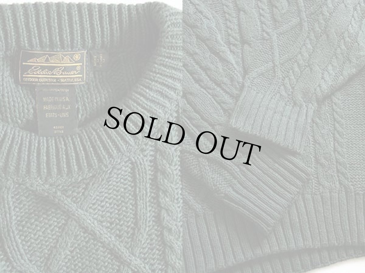 画像3: 80s USA製 EddieBauerエディーバウアー ケーブル編み コットンニット セーター 緑 M (3)