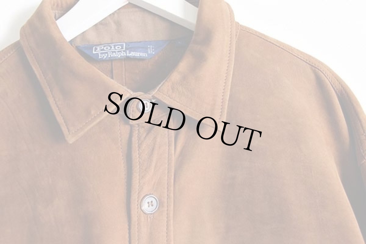 画像3: 90s ポロ ラルフローレン ディアスキン スエード レザー シャツジャケット 茶 L (3)