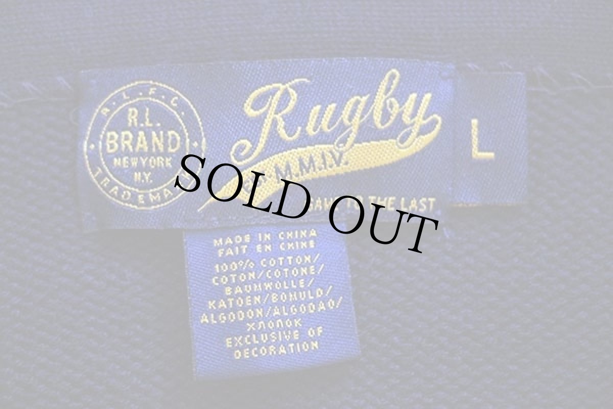 画像4: 00s RUGBY ラルフローレン パッチ付き ショールカラー コットンニット レタードカーディガン 紺 L (4)