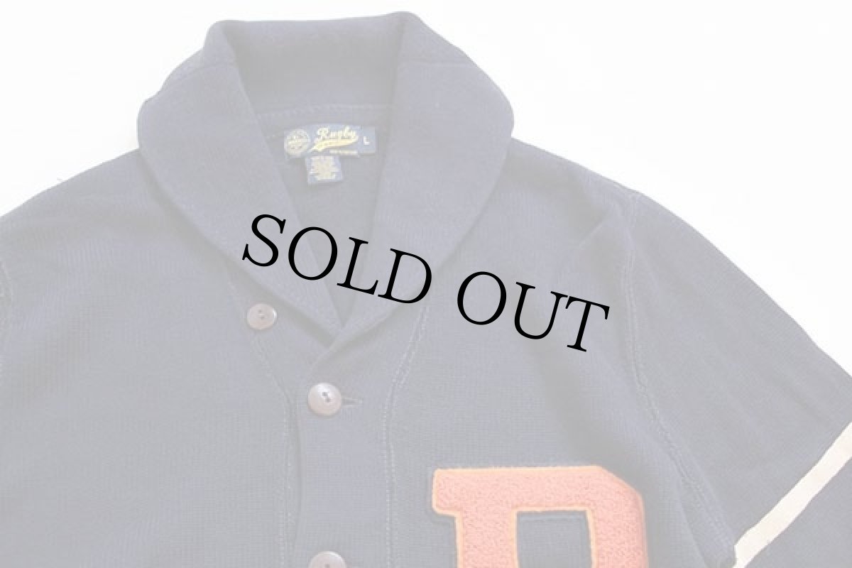 画像3: 00s RUGBY ラルフローレン パッチ付き ショールカラー コットンニット レタードカーディガン 紺 L (3)