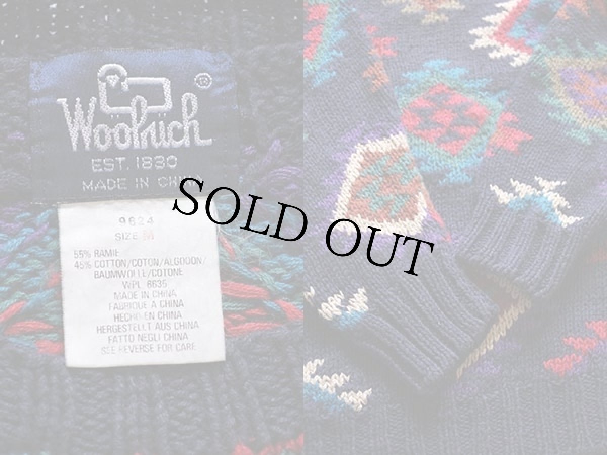 画像3: 80s Woolrichウールリッチ フォークロア柄 ラミー×コットンニット セーター M (3)