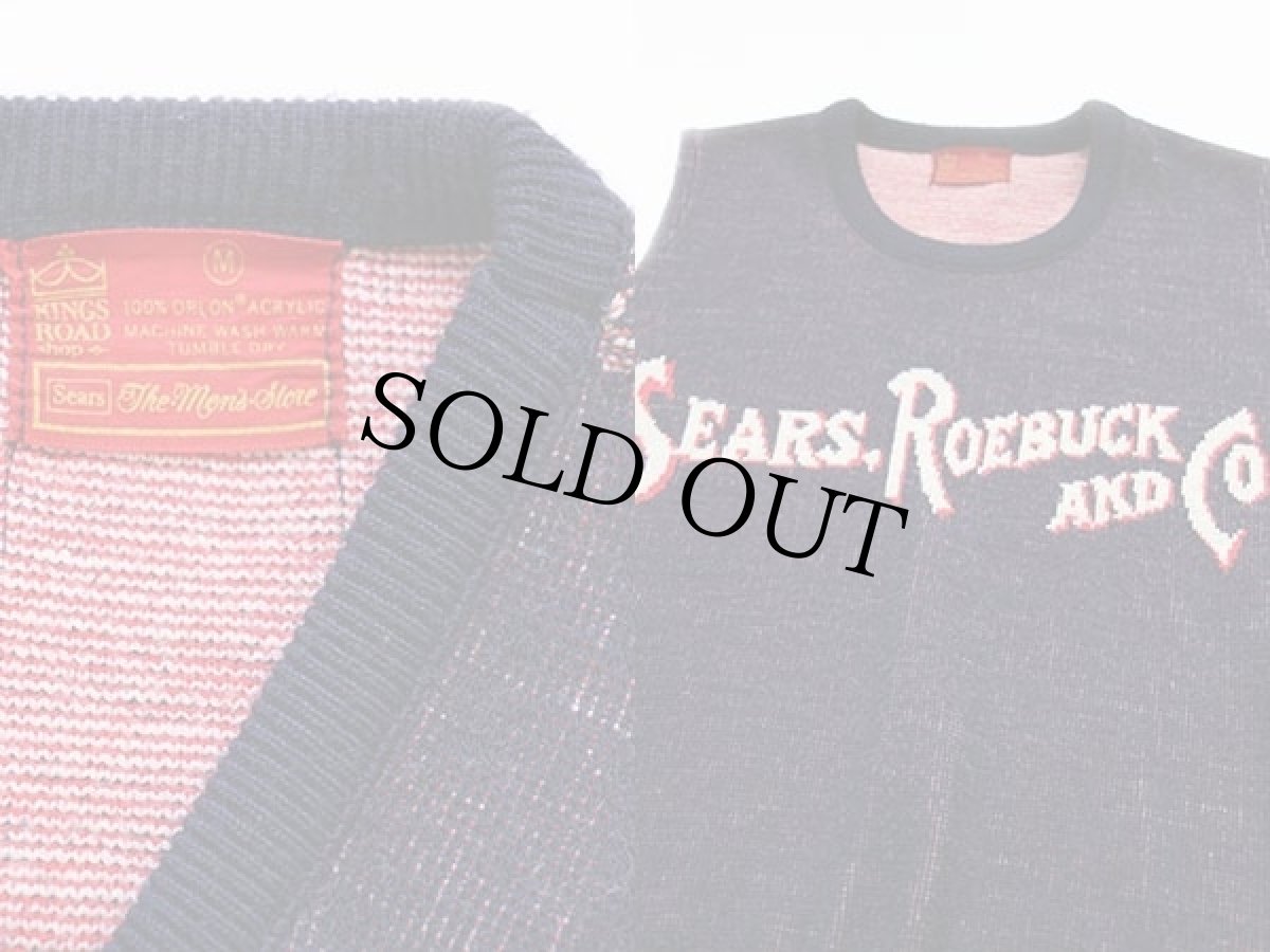 画像3: 70s Sears KINGS ROAD SEARS,ROEBUCK AND CO. ロゴ ジャガード ニットベスト 紺 M (3)