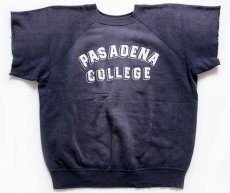 画像1: 60s PASADENA COLLEGE コットン カットオフ 半袖スウェット ナス紺 フェード (1)