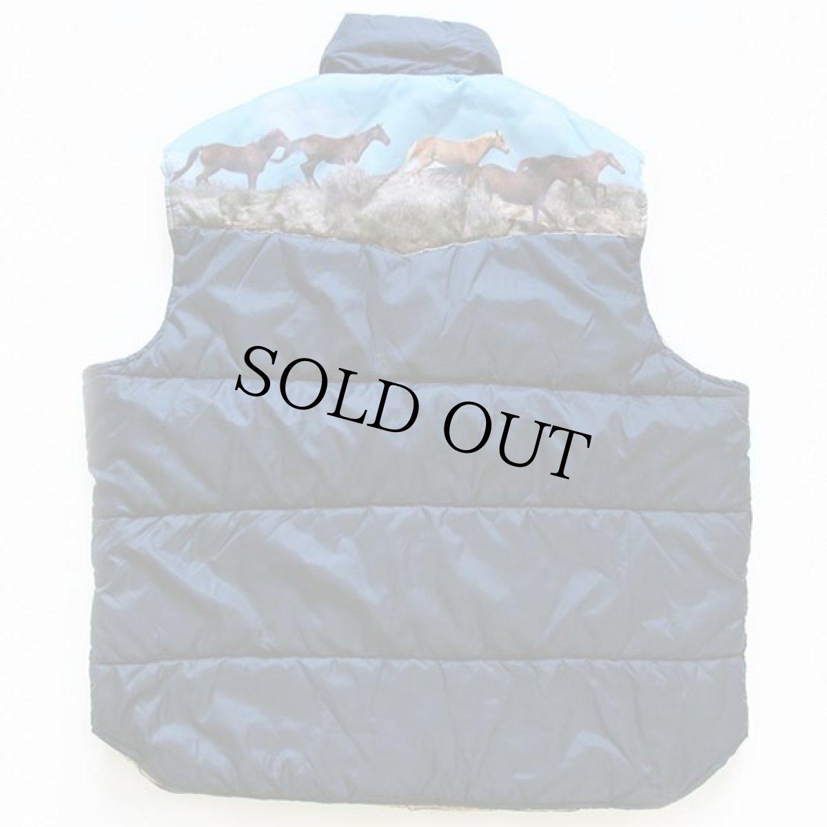 画像2: 70s USA製 Sears 馬 フォトプリント ヨーク切り替え 中綿ベスト 紺 XL★転写 (2)