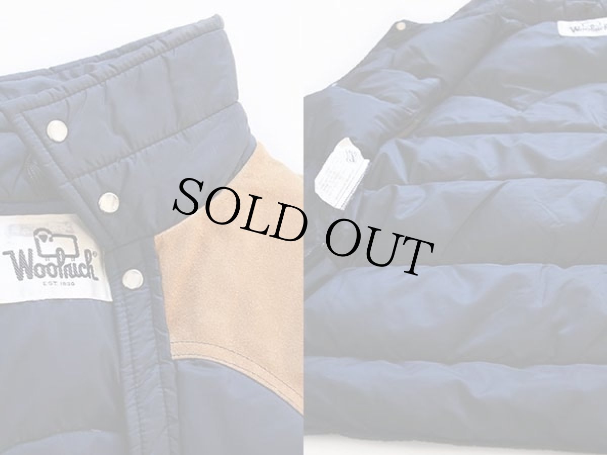 画像3: 70s Woolrichウールリッチ レザーヨーク切り替え ダウンベスト 紺 (3)