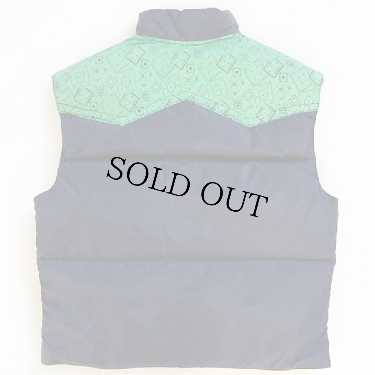 画像2: 70s Comfy バンダナ柄 ヨーク切り替え ダウンベスト 紺×緑 S (2)