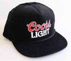 画像1: デッドストック★90s Coors LIGHT ロゴ フェルトプリント コーデュロイキャップ 黒 (1)