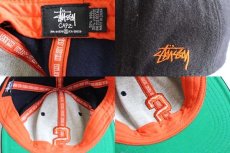 画像3: STUSSYステューシー ロゴ刺繍 ウール混 ベースボールキャップ 紺×オレンジ (3)