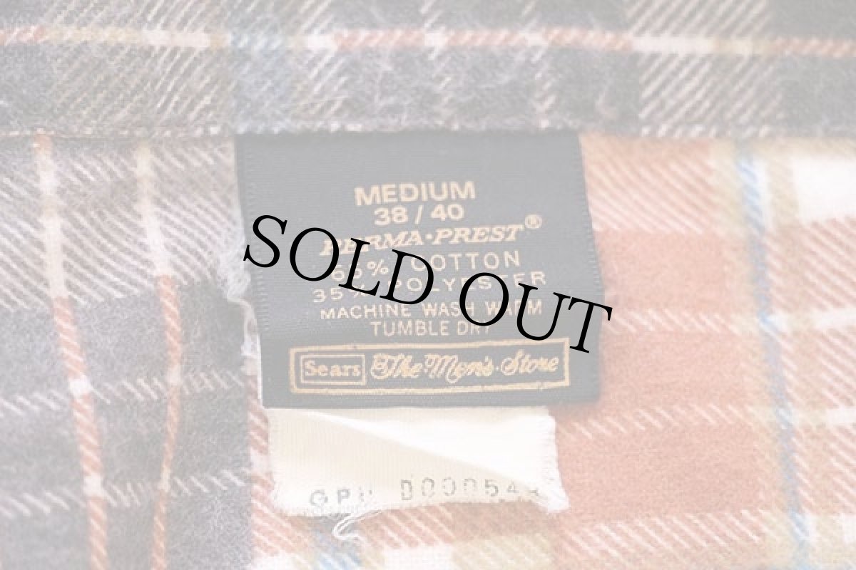 画像3: 80s Sears チェック プリントネル パジャマ シャツ&パンツ セット M (3)