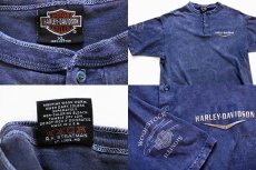 画像4: 90s USA製 HARLEY-DAVIDSONハーレー ダビッドソン ヘンリーネック コットンTシャツ 後染め 紺 XL (4)