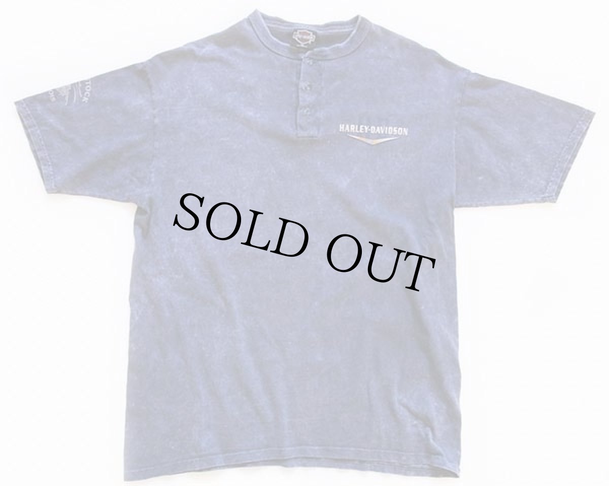 画像2: 90s USA製 HARLEY-DAVIDSONハーレー ダビッドソン ヘンリーネック コットンTシャツ 後染め 紺 XL (2)