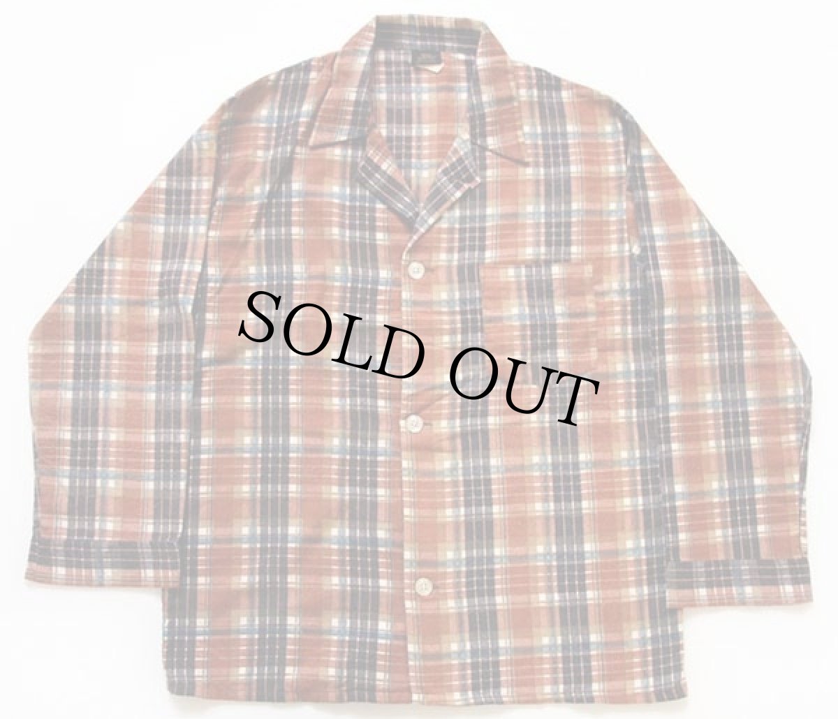 画像2: 80s Sears チェック プリントネル パジャマ シャツ&パンツ セット M (2)