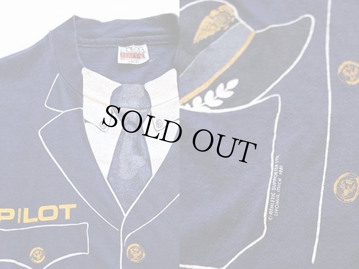 画像3: 80s USA製 Hanes PILOT 騙し絵 コットンTシャツ 紺 L (3)