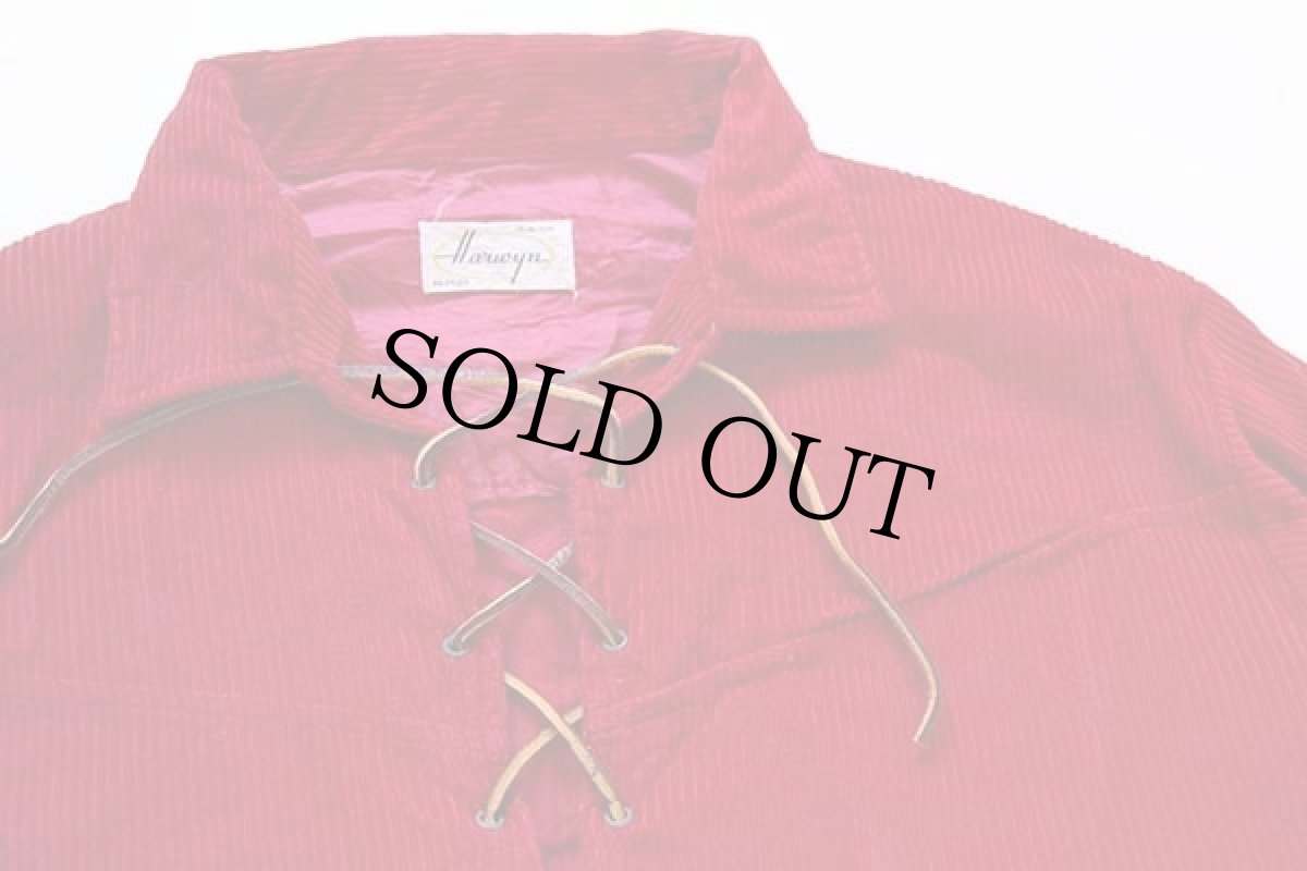 画像3: 50s Harwyn レースアップ プルオーバー 太畝 コーデュロイシャツ 赤 M (3)