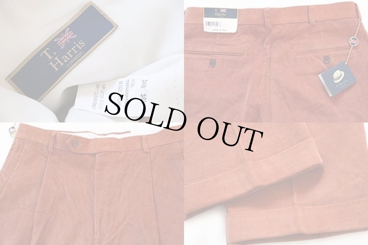 画像3: 未使用★T.Harris LONDON ツータック スラックス コットン コーデュロイパンツ オレンジ w34 L30 (3)