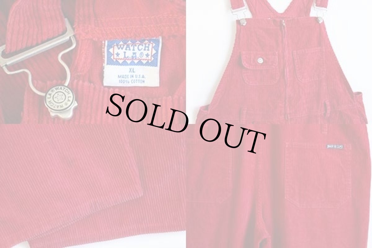 画像3: 90s USA製 WATCH L.A. 太畝 コーデュロイ オーバーオール 赤 XL★サロペット (3)