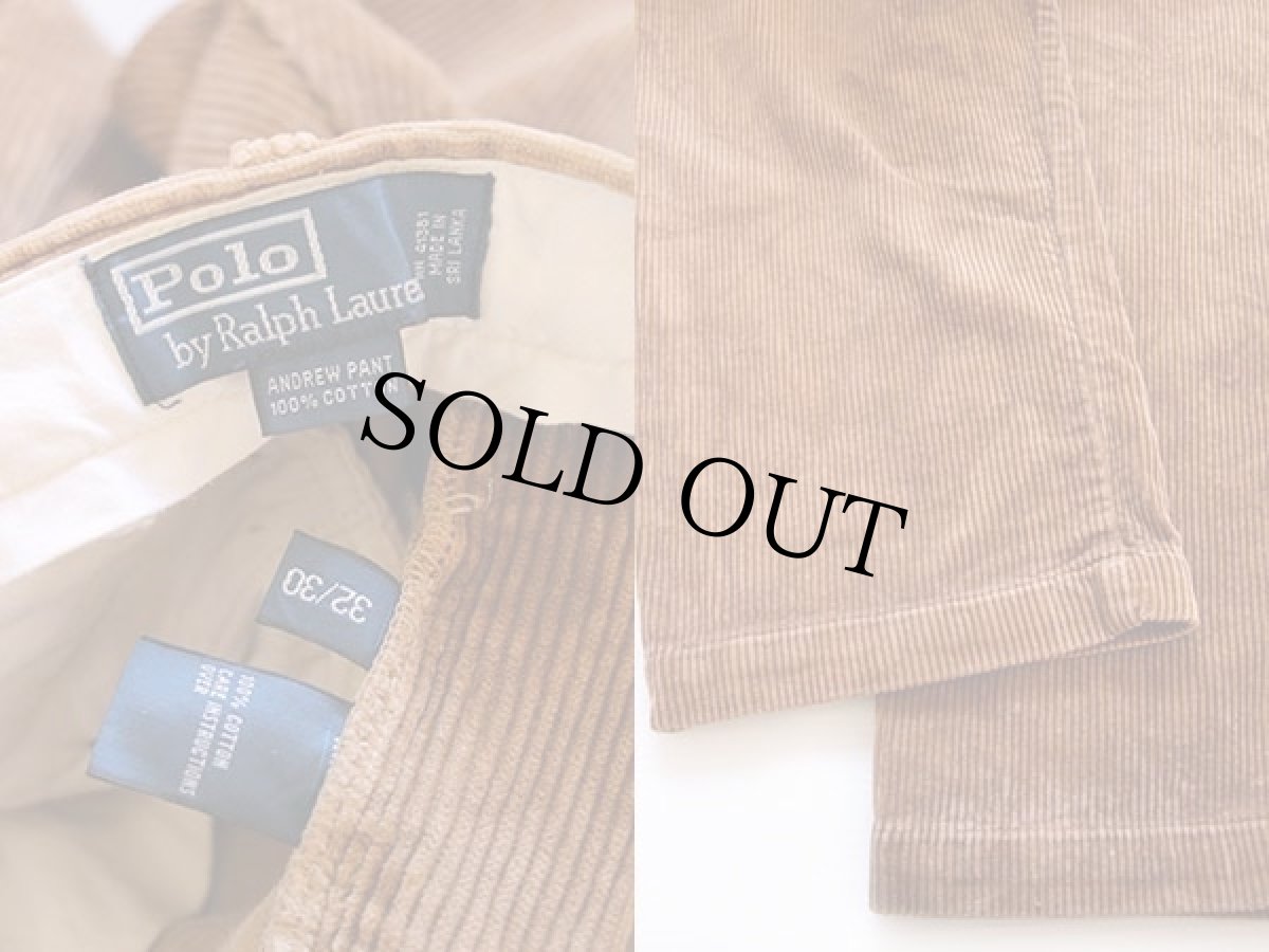 画像3: ポロ ラルフローレン ツータック 太畝 コーデュロイパンツ 茶 w32 L30★スラックス (3)