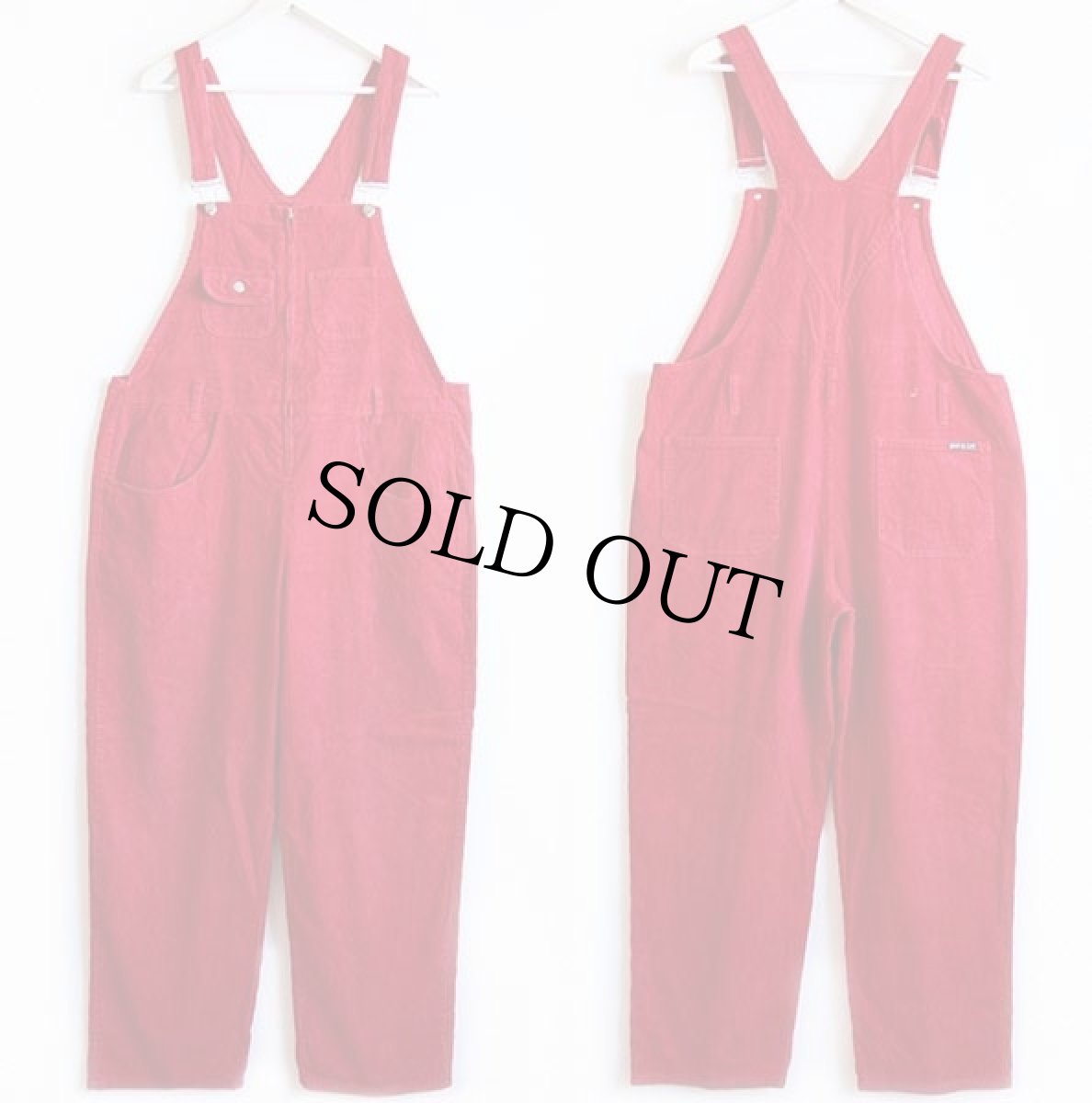 画像2: 90s USA製 WATCH L.A. 太畝 コーデュロイ オーバーオール 赤 XL★サロペット (2)