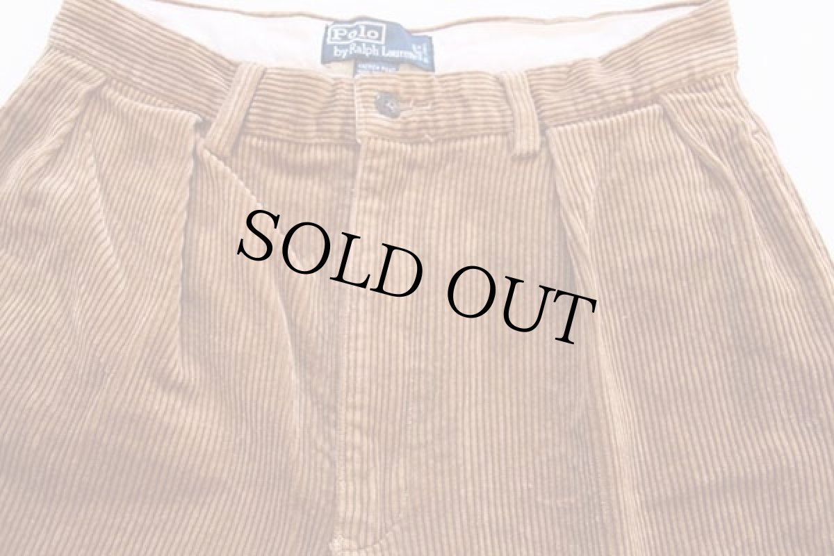 画像2: ポロ ラルフローレン ツータック 太畝 コーデュロイパンツ 茶 w32 L30★スラックス (2)