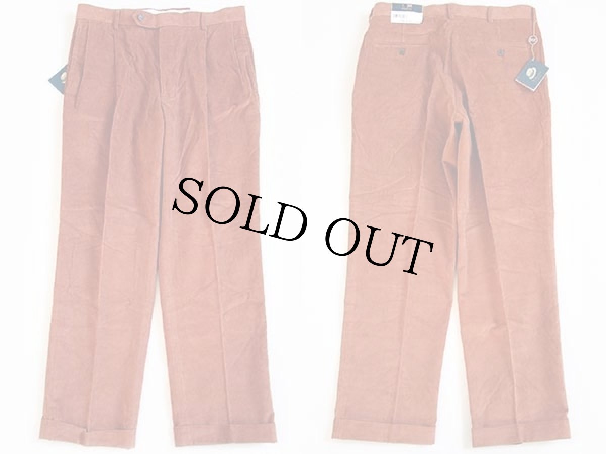 画像2: 未使用★T.Harris LONDON ツータック スラックス コットン コーデュロイパンツ オレンジ w34 L30 (2)