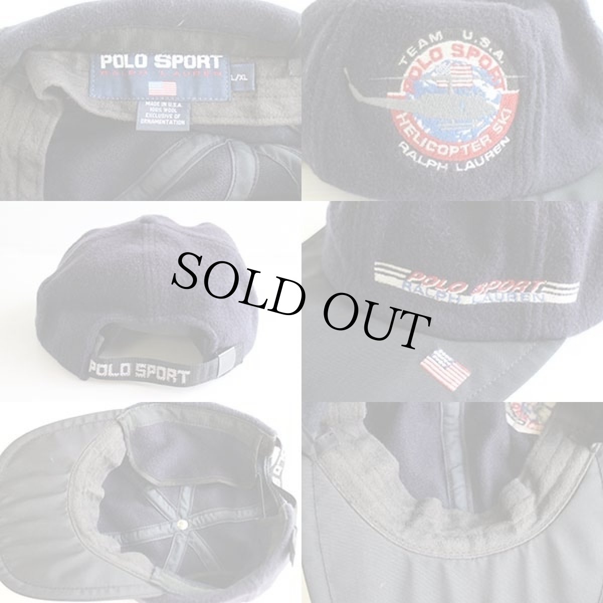 画像3: 90s USA製 POLO SPORTポロ スポーツ ラルフローレン HELICOPTER SKI 刺繍 耳当て付き ウールキャップ 紺 (3)