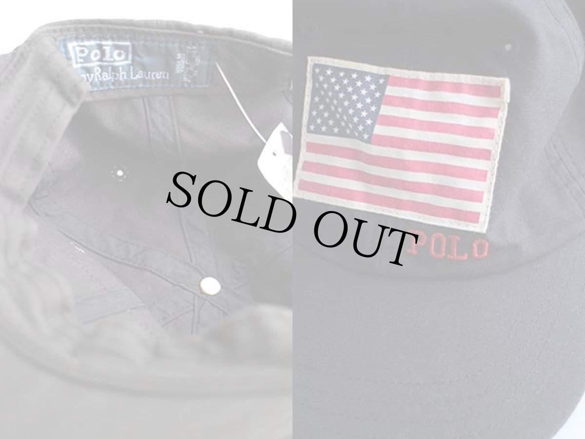 画像3: デッドストック★90s ポロ ラルフローレン 星条旗 パッチ付き コットンキャップ 黒 (3)