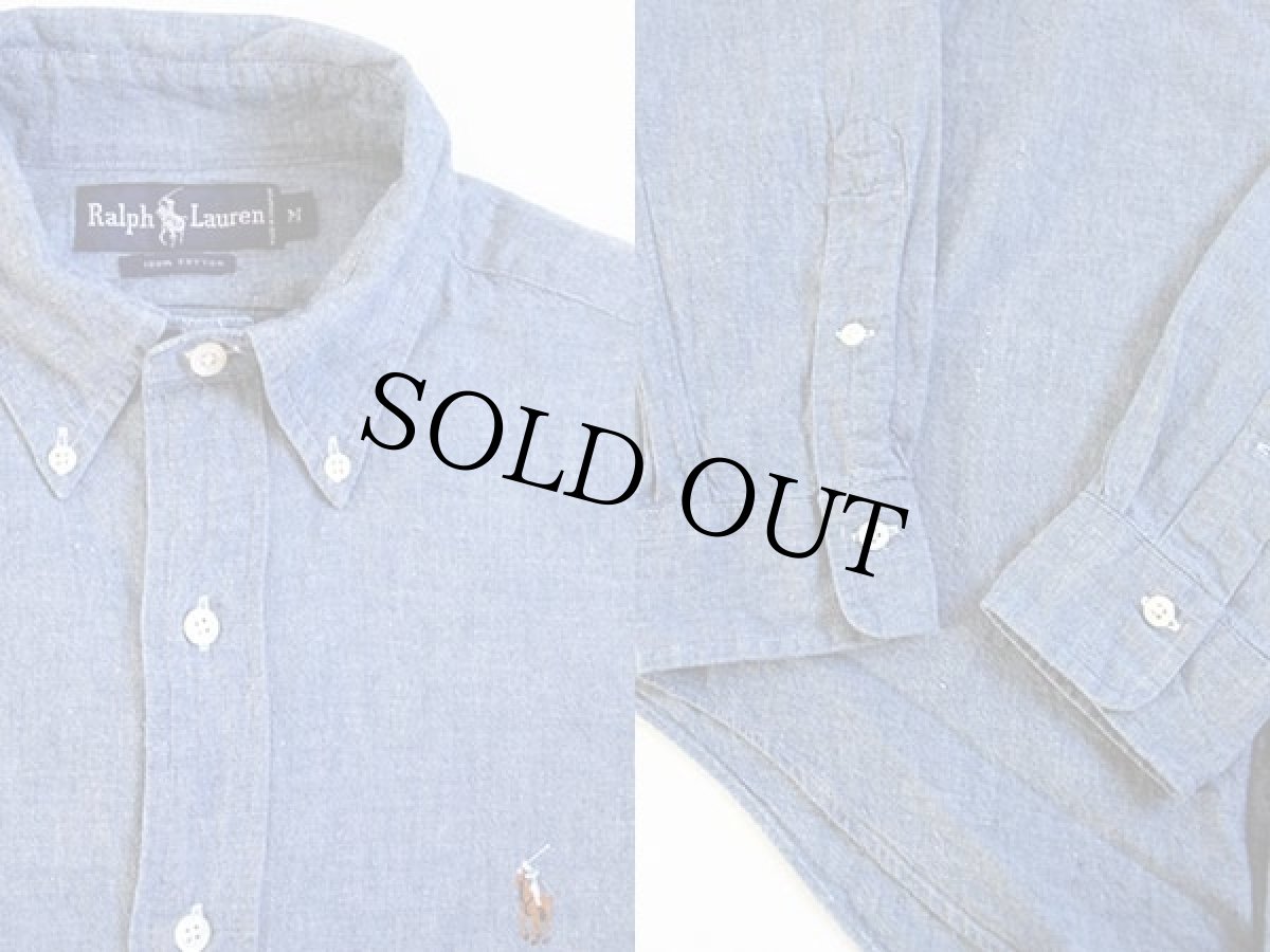 画像3: 90s ラルフローレン ワンポイント ボタンダウン シャンブレーシャツ M (3)